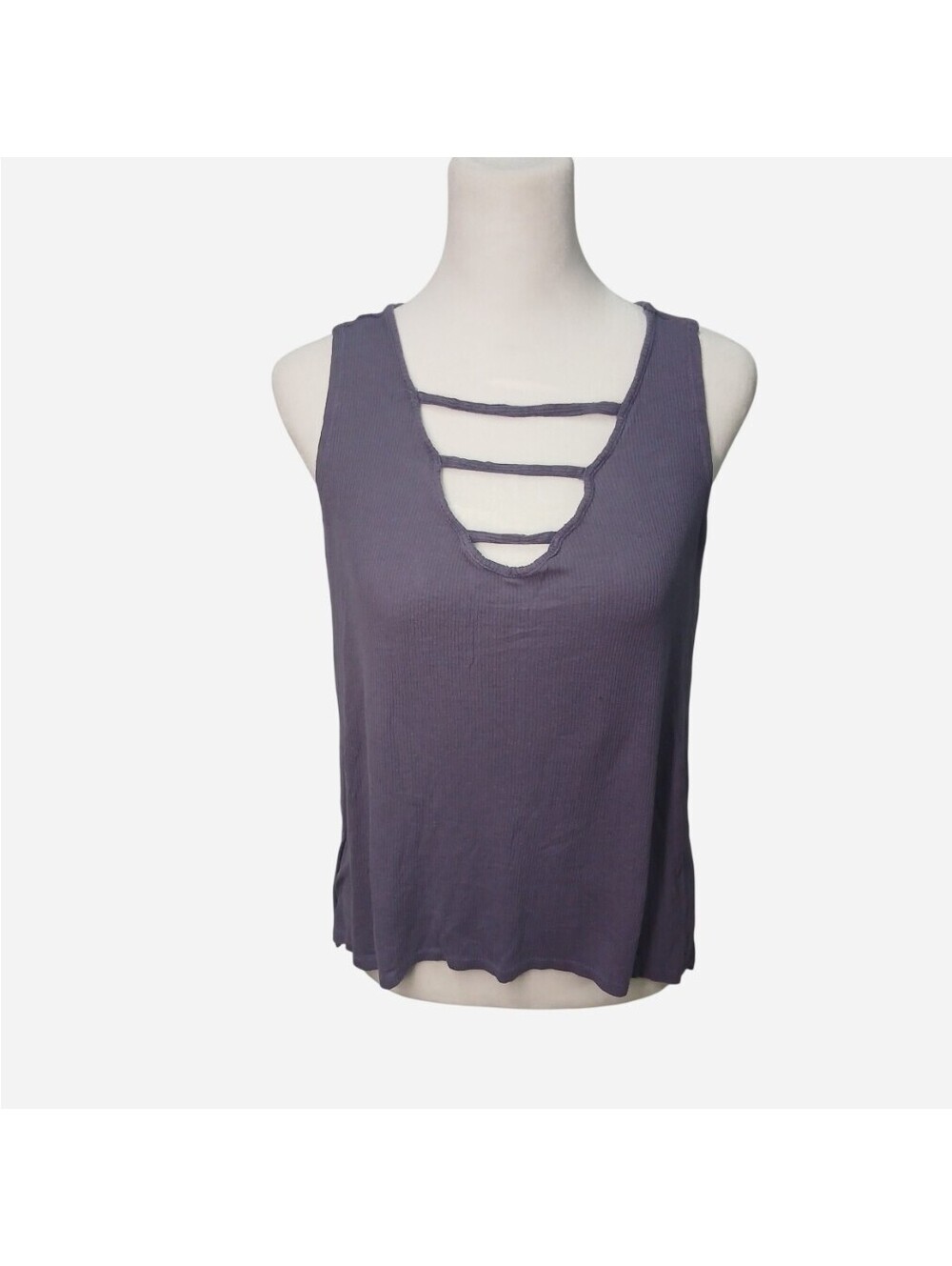 Mudd Purple Ribbed Ladder Front Tank Top Cutout Cage V-Neck Size S Y2K Grunge